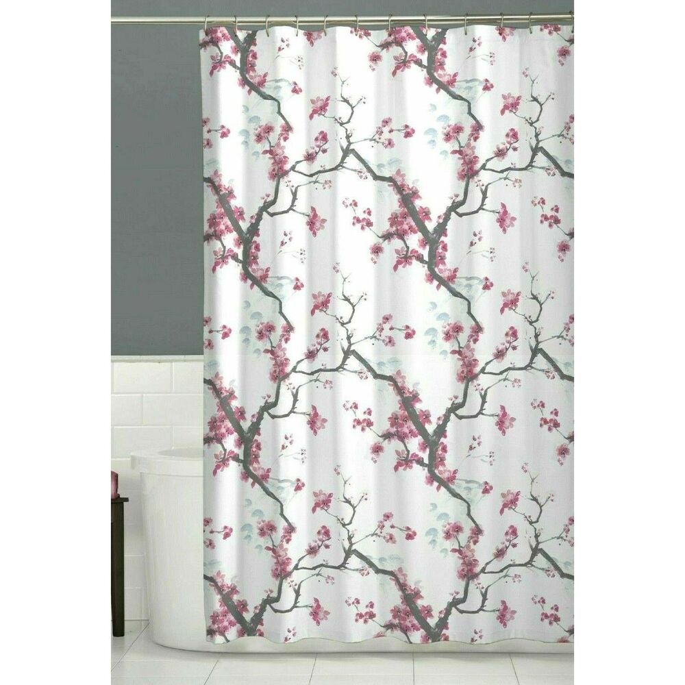 Cherrywood Blossom Shower Curtain Polyester Pink Floral Black Spring Bath NEW